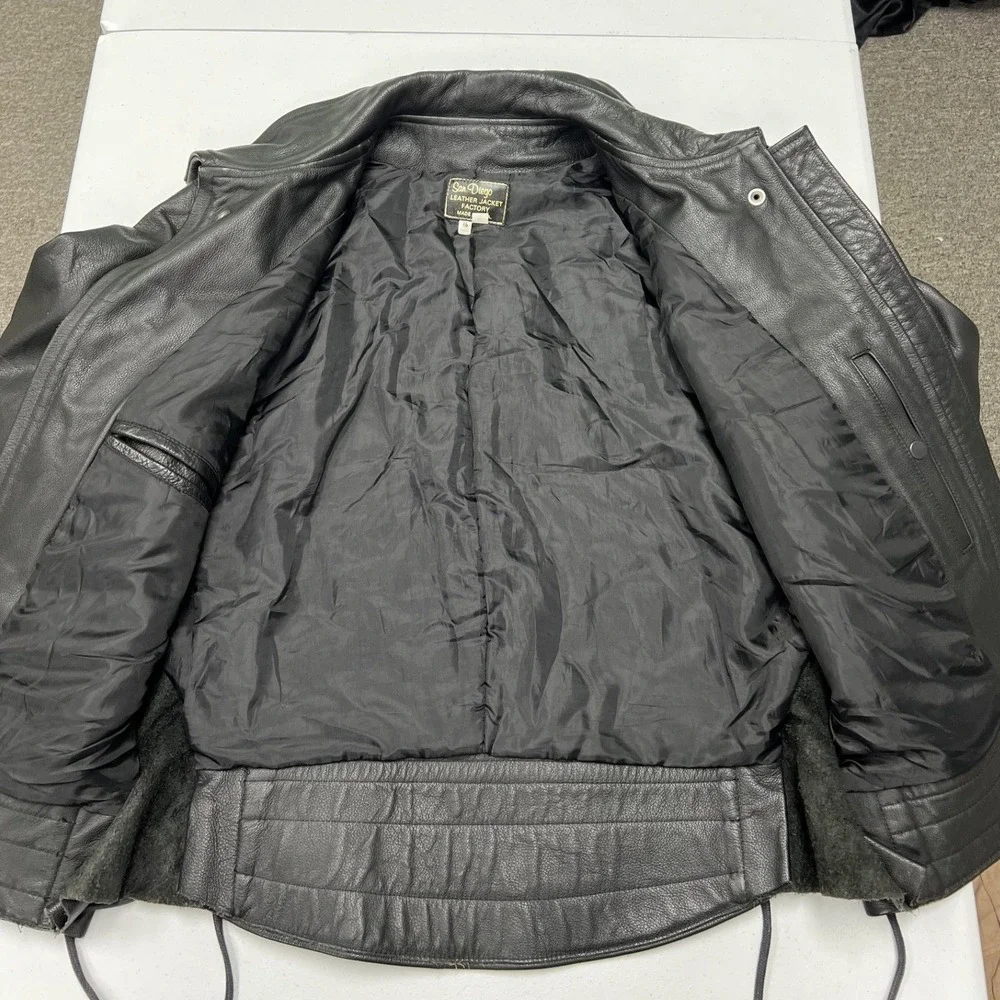 San Diego Leather Jacket Factory Biker Jacket Mens 46 L Black Side Lace USA Made